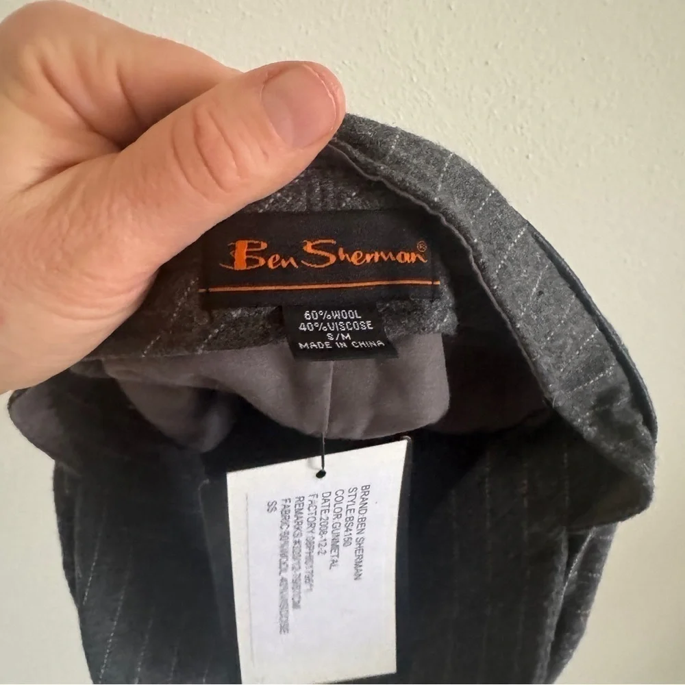 NEW Men’s Ben Sherman Wool Blend Driver Gatsby Cap Gray Pinstripe S/M